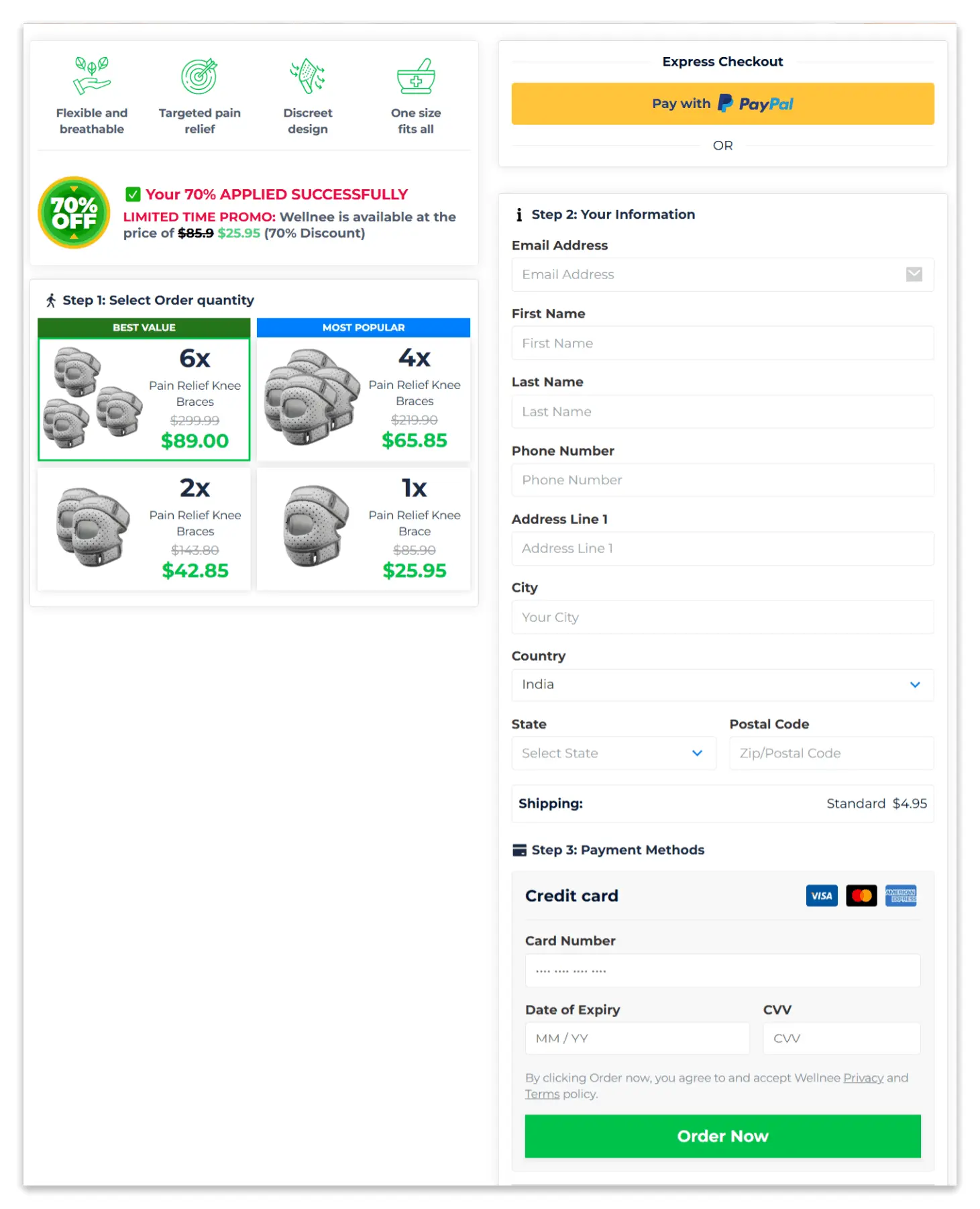 WellKnee Brace secure checkout page